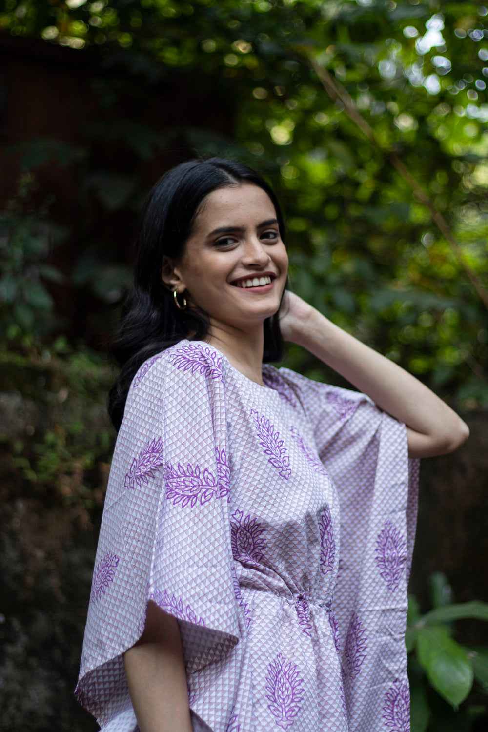 Earthy Route Lilac Purple Short Kaftaan in Lyocell