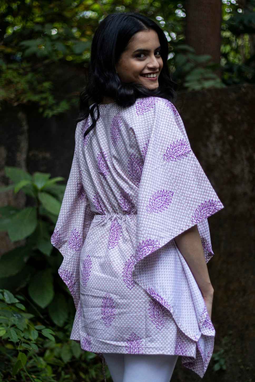 Earthy Route Lilac Purple Short Kaftaan in Lyocell