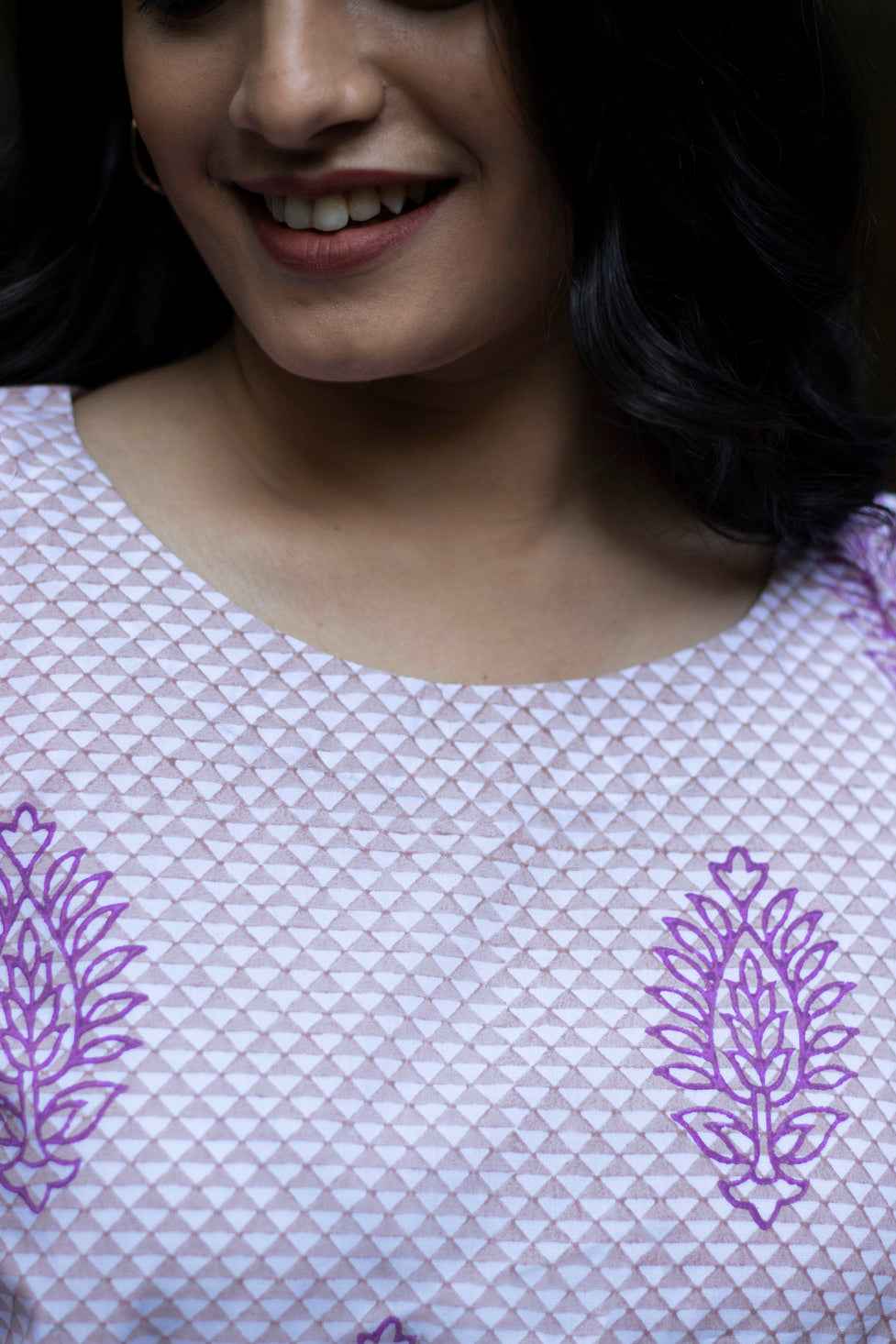 Earthy Route Lilac Purple Short Kaftaan in Lyocell