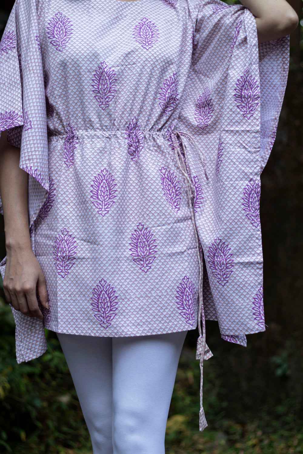 Earthy Route Lilac Purple Short Kaftaan in Lyocell