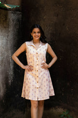 Earthy Route Yellow marigold floral sleeveless dress in lyocell linen