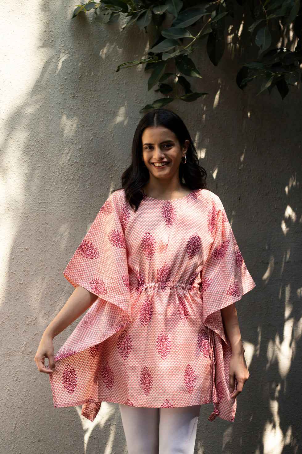 Earthy Route Bright Pink Short Kaftaan in Lyocell