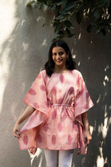 Earthy Route Bright Pink Short Kaftaan in Lyocell