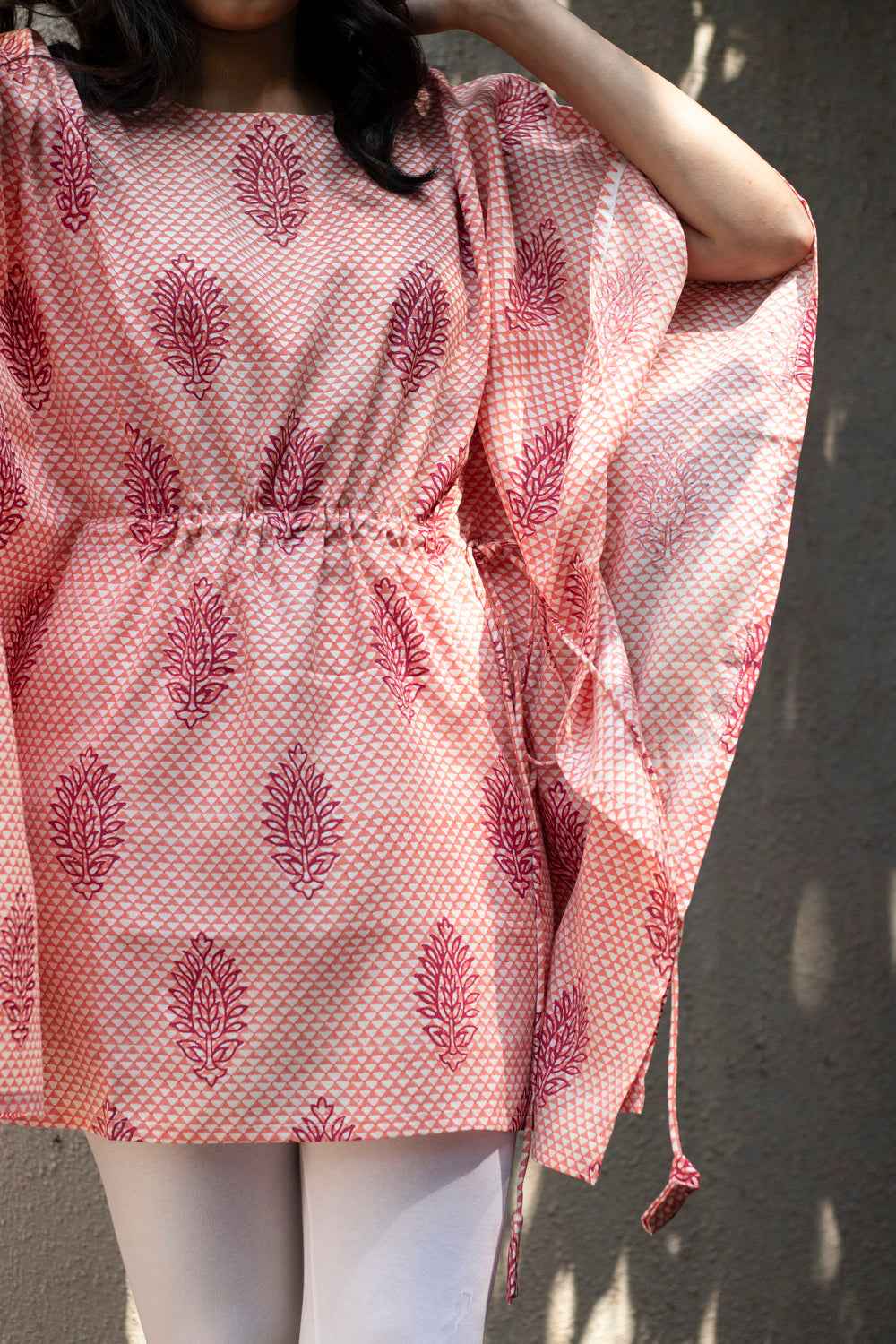 Earthy Route Bright Pink Short Kaftaan in Lyocell