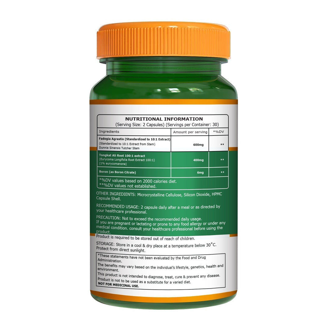 Fadogia Agrestis + Tongkat Ali + Boron Natural Testosterone Support | 60 Tablets