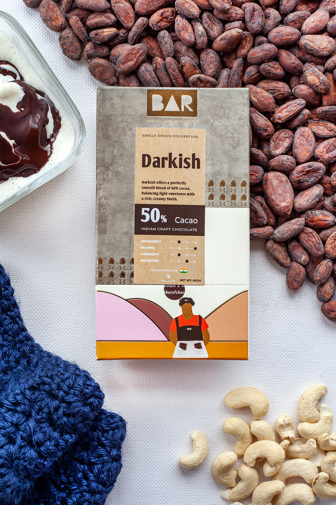 BAR Darkish 50% – Mangalore Origin Dark Chocolate – 80 gm