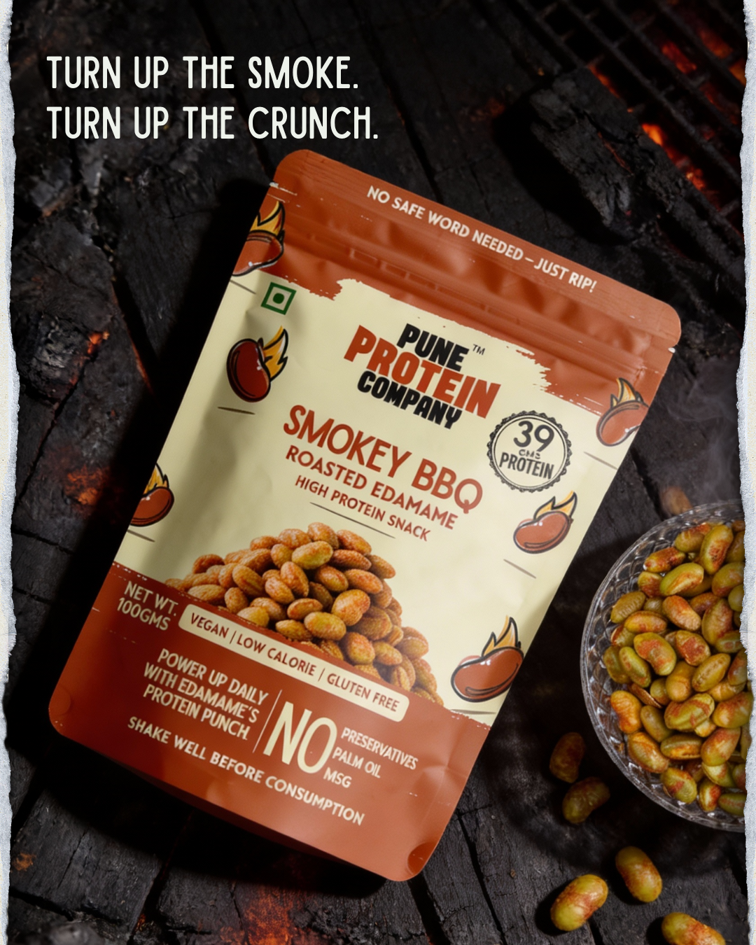 Pune Protein Company Smokey BBQ Roasted Edamame | 39g Protein