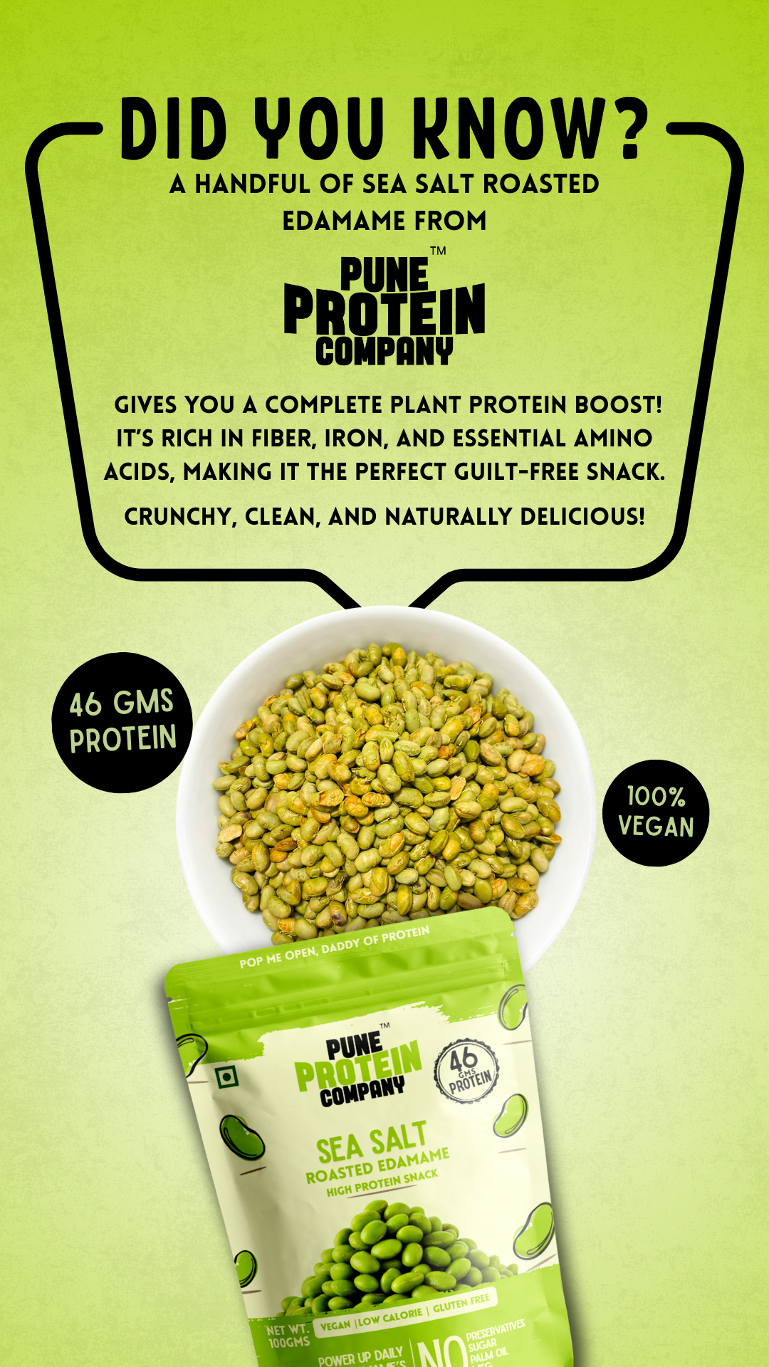 Pune Protein Company Sea Salt Roasted Edamame | 46g Protein