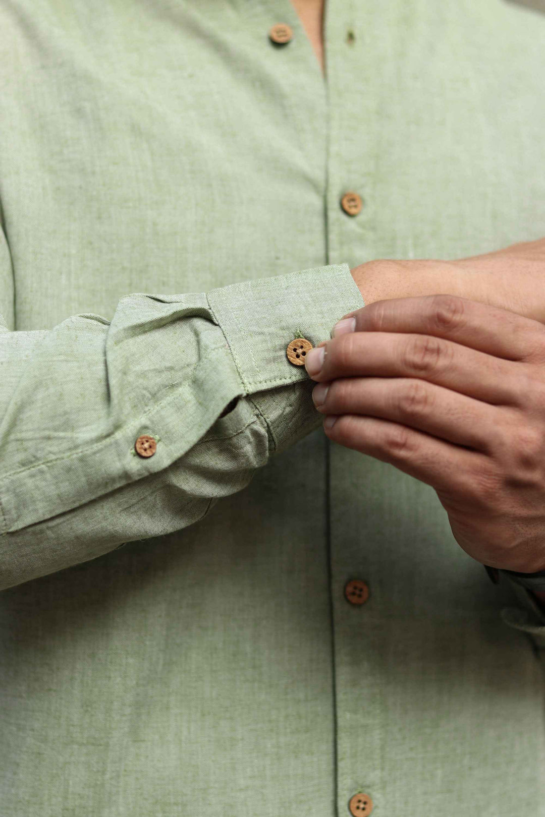 Earthy Route Military Green · Mandarin Collar Shirt