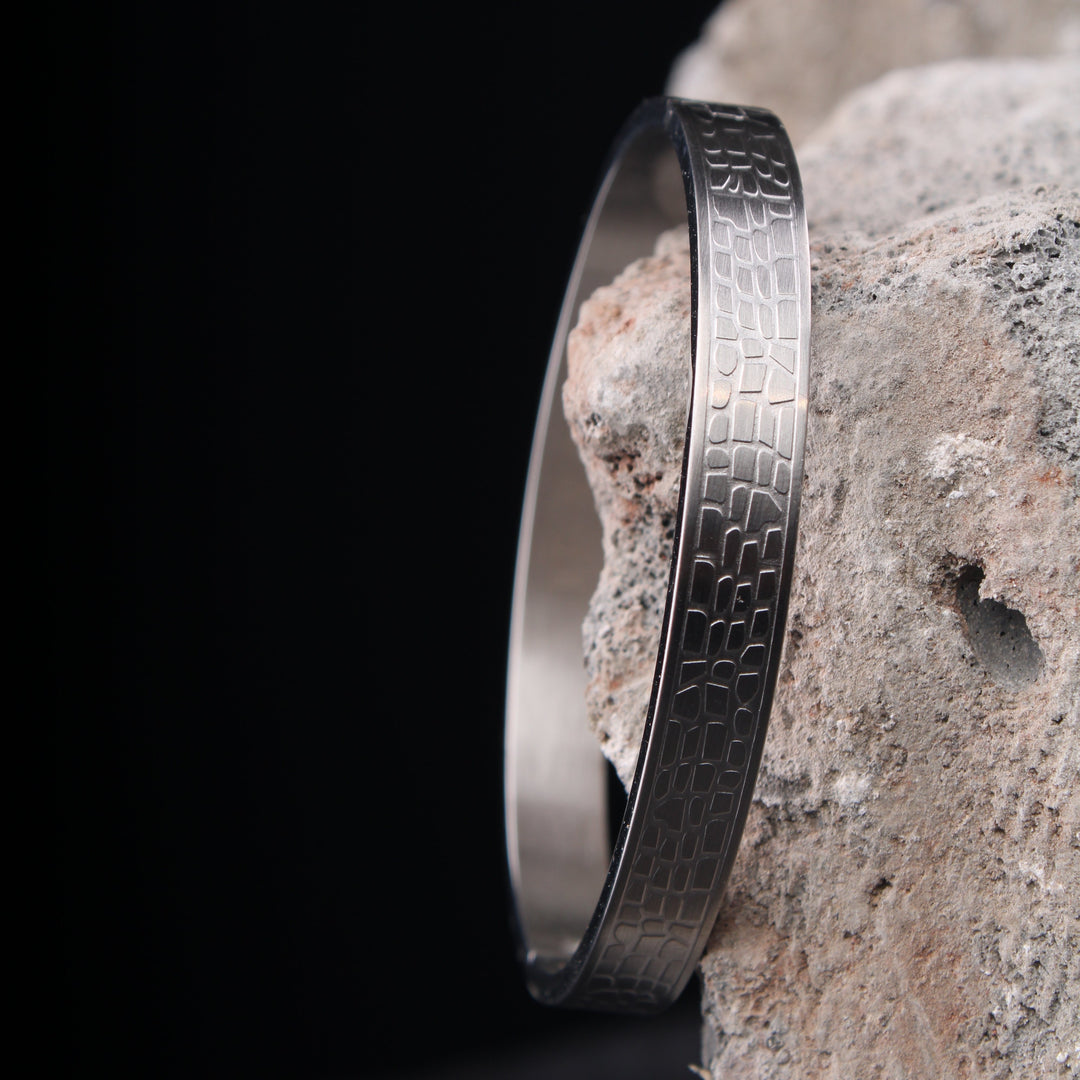 Brick Finish White Stainless Steel Cuff Bangle .