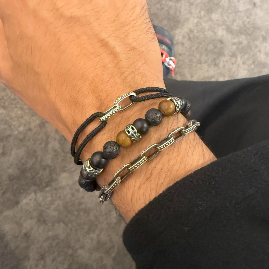 Fyre link Thread bracelet in oxidixed 925 sterling silver