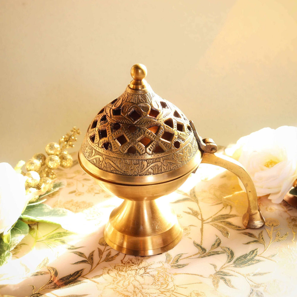 Nytarra Handcrafted Antique-Finish Brass Dhuni & Loban Holder
