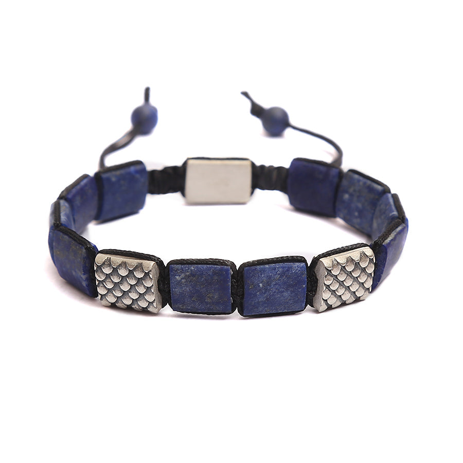 Dragon Scales Flat Bead Bracelet in Lapis Lazuli Gemstones