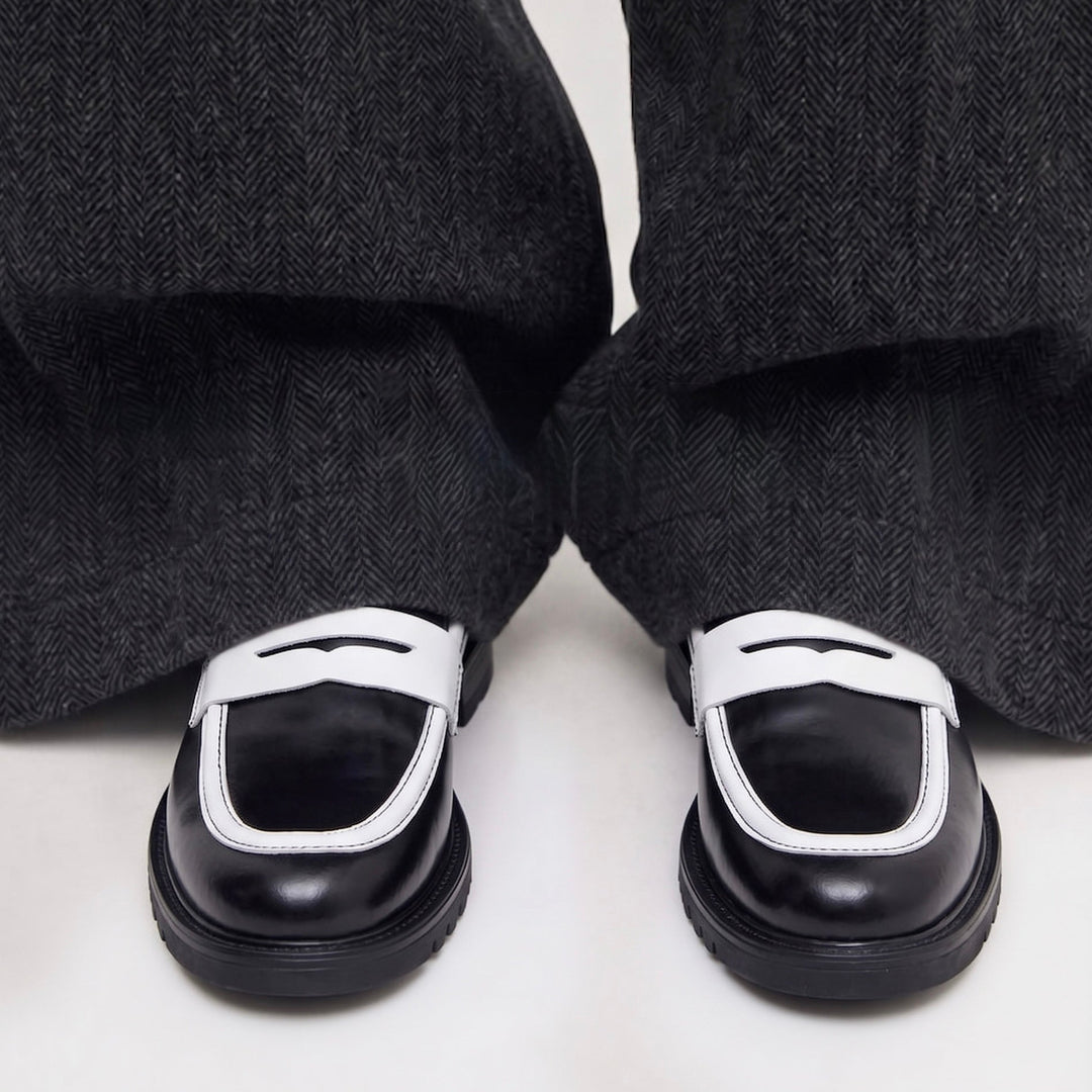 Monkstory Cosmopolitan Noir Penny Loafers  - Black/White