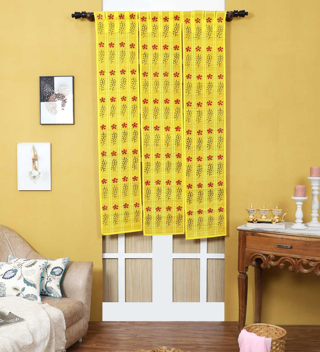 Curtain & Dining Mat Combo - Yellow