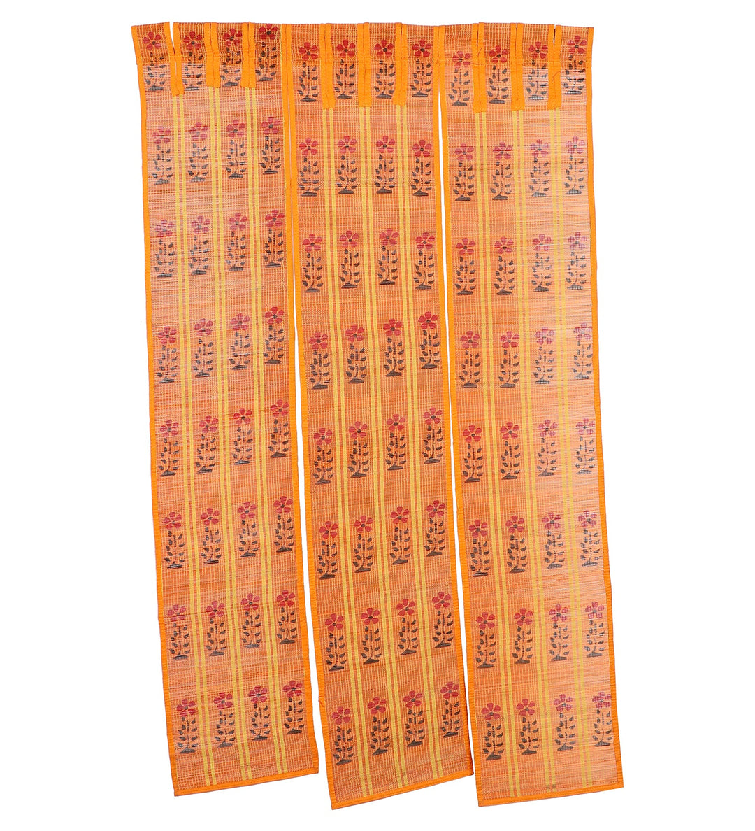 Three Panel Bamboo Curtain - Orange