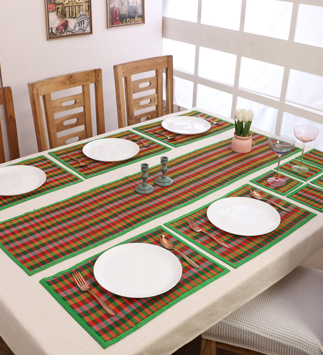 Bamboo Dining Mats - Multi Green (Set of 13)