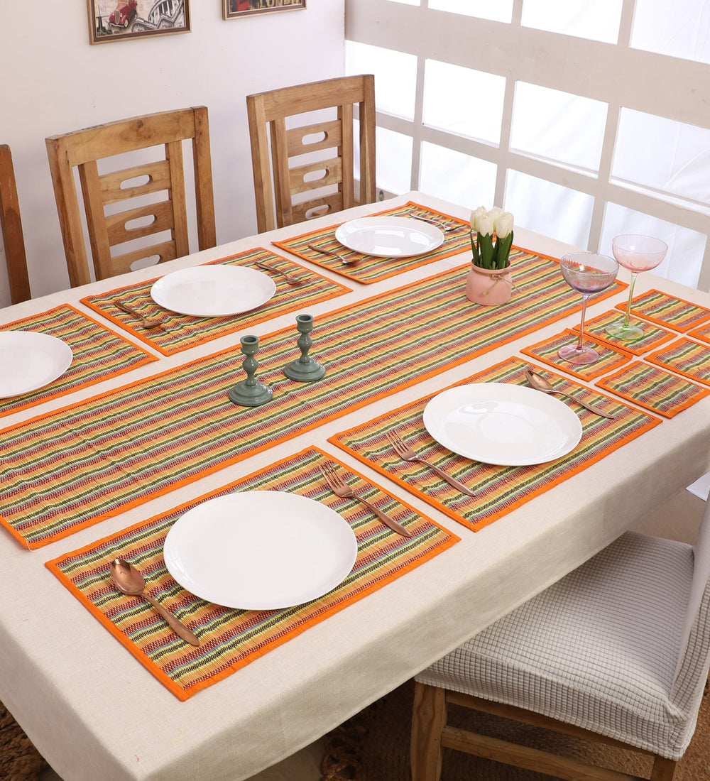 Bamboo Dining Mats - Multi Orange (Set of 13)