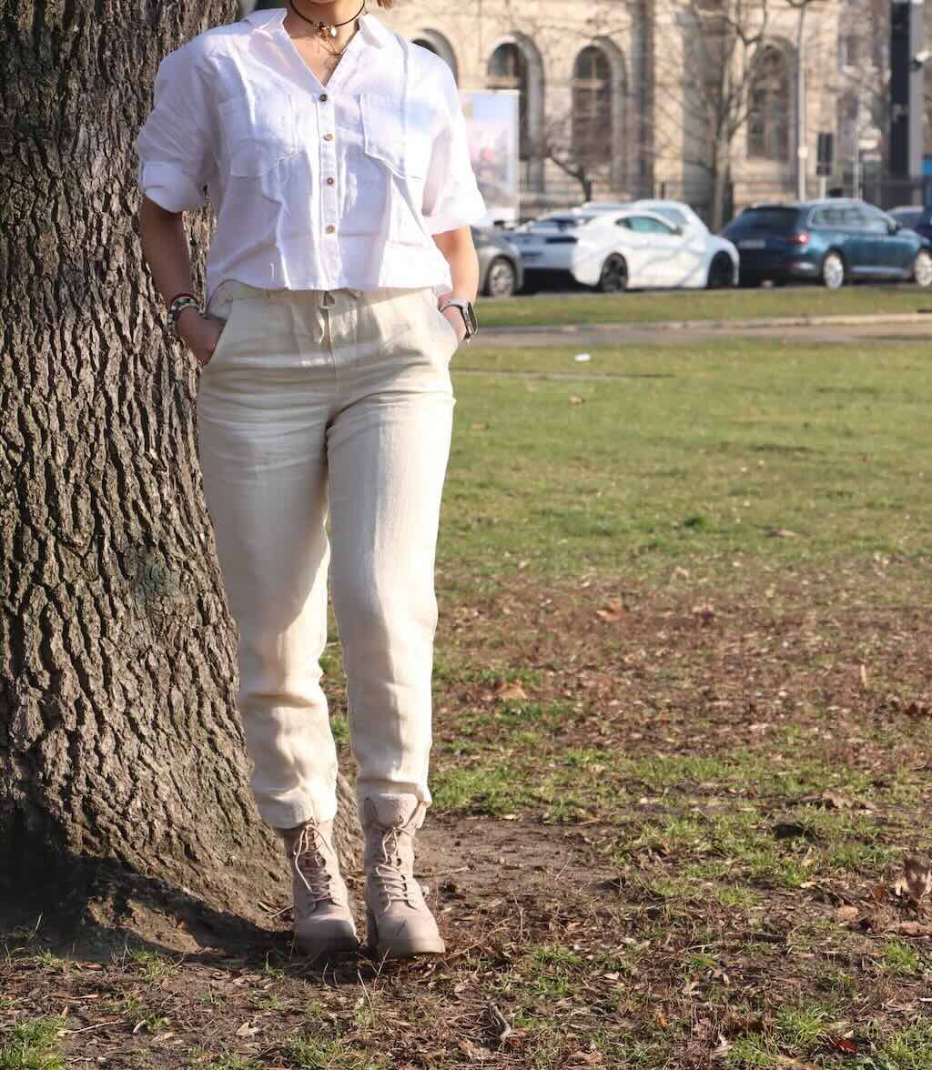 100% Premium Linen Co-ord set (White and Beige)- Women