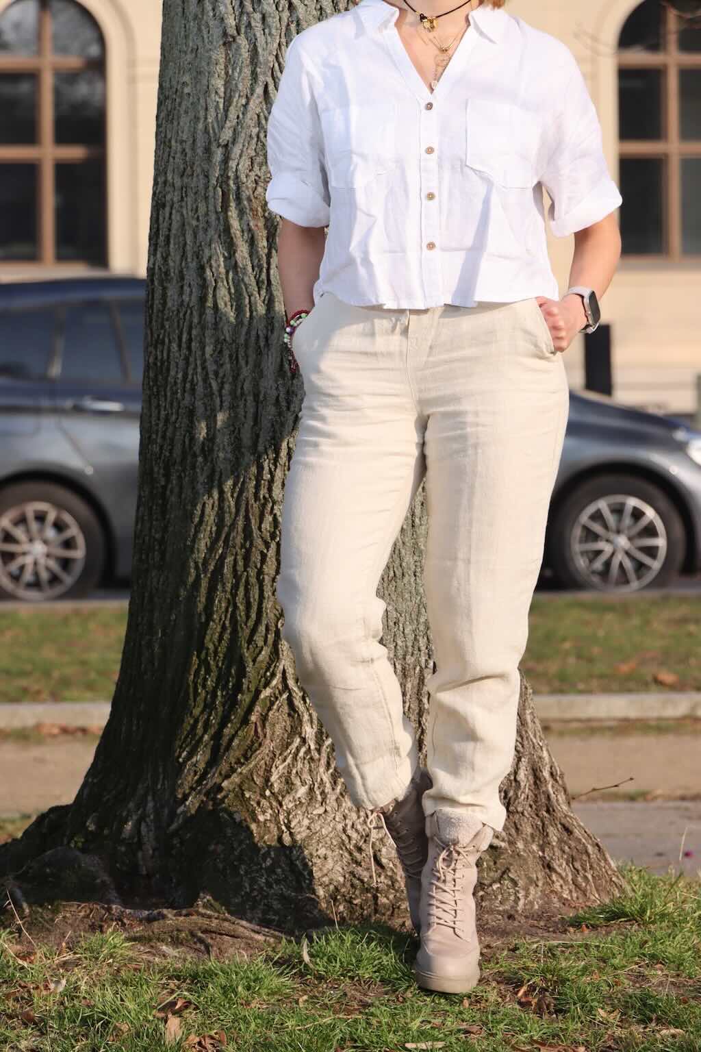 100% Premium Linen Co-ord set (White and Beige)- Women