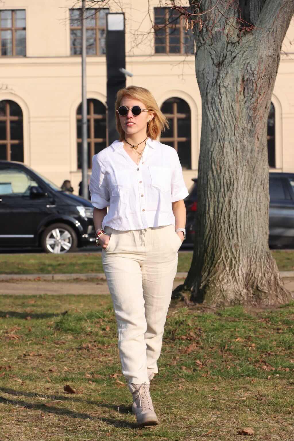 100% Premium Linen Co-ord set (White and Beige)- Women