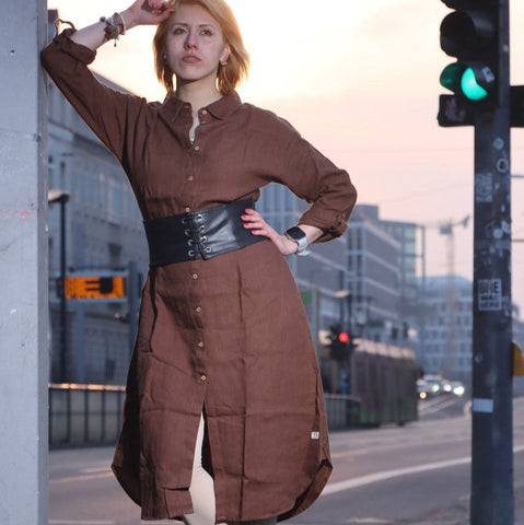 100% Premium Shirt-style Linen Dress for Women