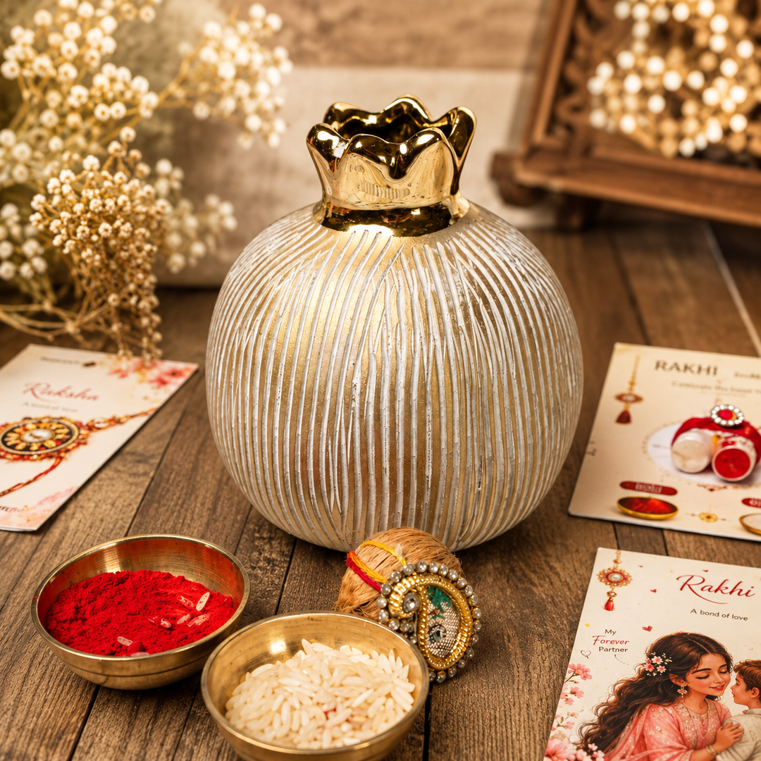 Artecasa Ivory Pomegranate Rakhi Gift Hamper for Bhai Bhabhi