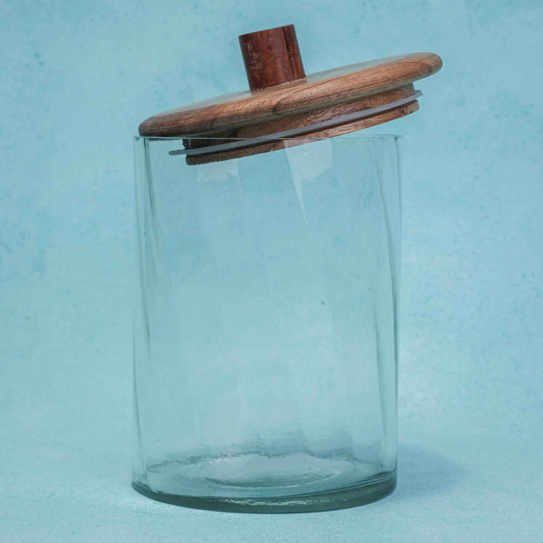 Ireka Homes Premium Twist Canister - Food-Safe Glass Storage Jar with Airtight Wooden Lid - Perfect for Coffee, Sugar, Snacks & More (5x7.5 inches)