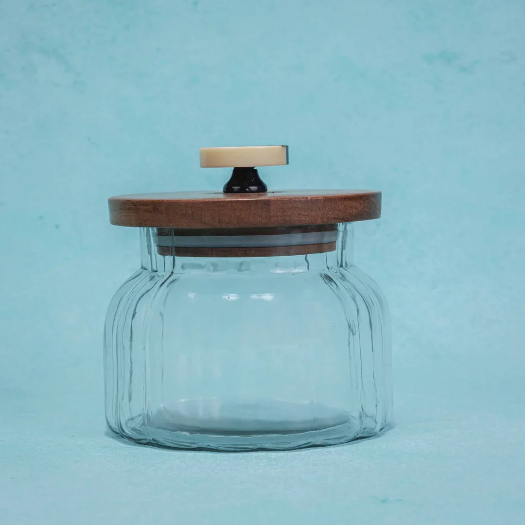Ireka Homes Premium Bubble Canister - Food-Safe Glass Storage Jar with Airtight Wooden Lid - Perfect for Coffee, Sugar, Snacks & More (4.5x5 inches)