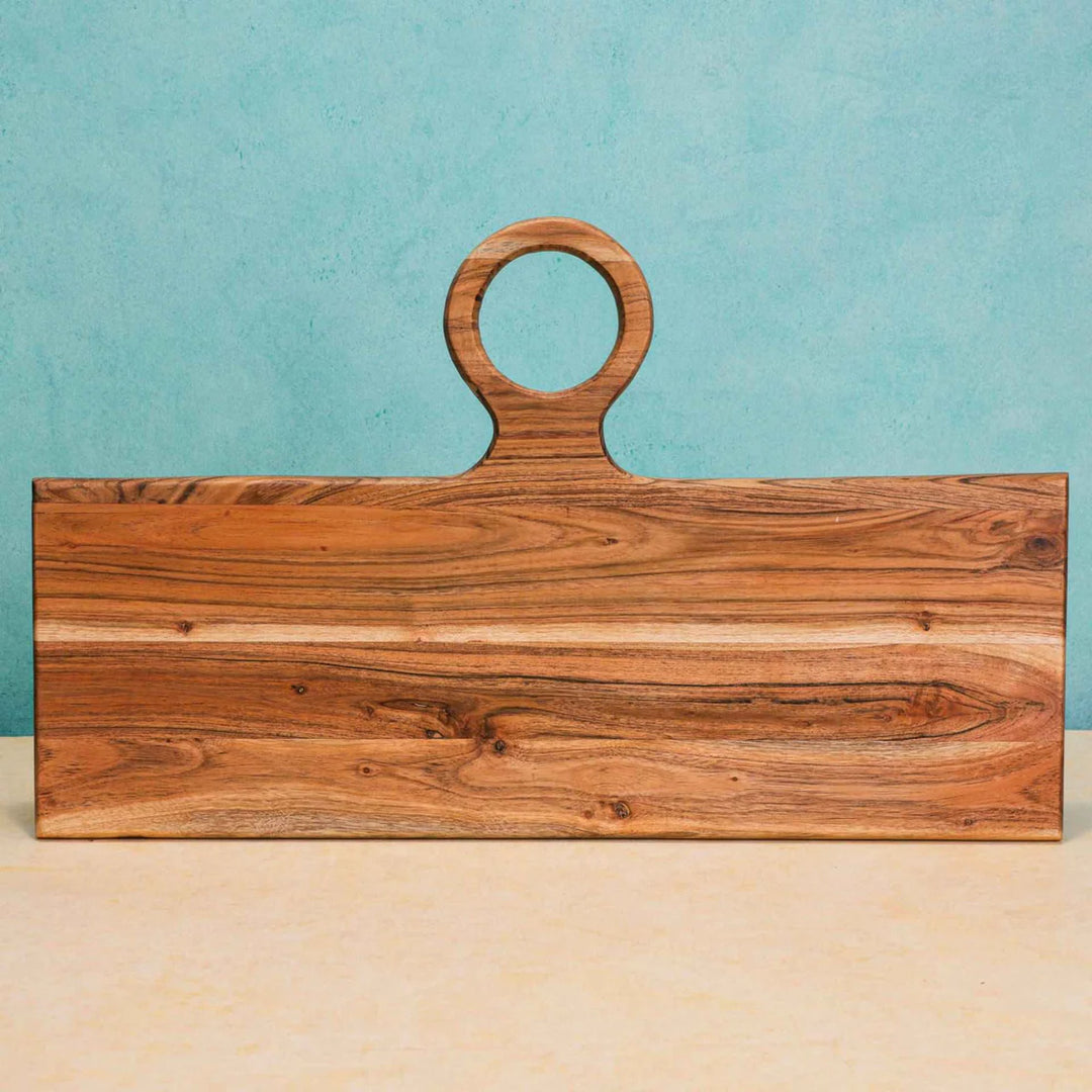 Ireka Homes Knivio Acacia Wood Chopping Board - Handmade, Sustainable, Cut-Resistant - Side Handle - Perfect for Vegetables, Meat, Cheese & Serving