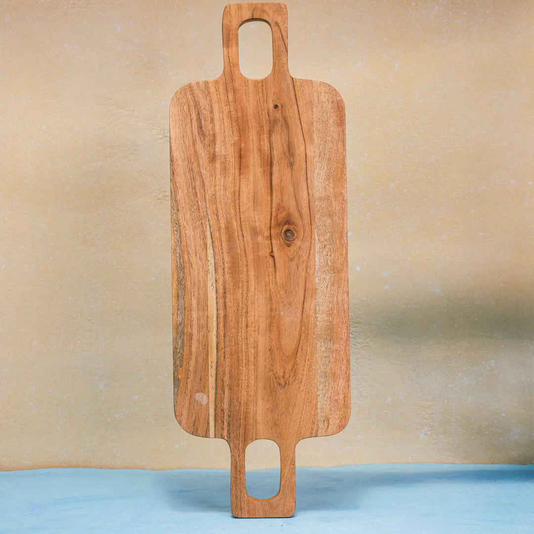Ireka Homes Grovez Acacia Wood Chopping Board - Handmade, Sustainable, Cut-Resistant - Double handle - Perfect for Vegetables, Meat, Cheese & Serving