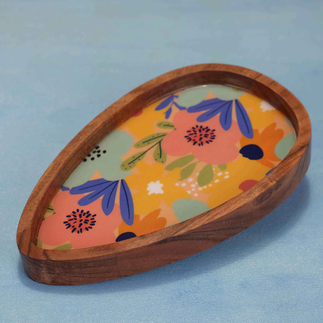 Ireka Homes Multi-Purpose Eggstravagant Serving Platter - Premium Acacia Wood Platter With Enamel Coating - Decorative Kitchen Platter for Serving Food, Drinks, Coffee, and Cheese (9x5.5 inches)