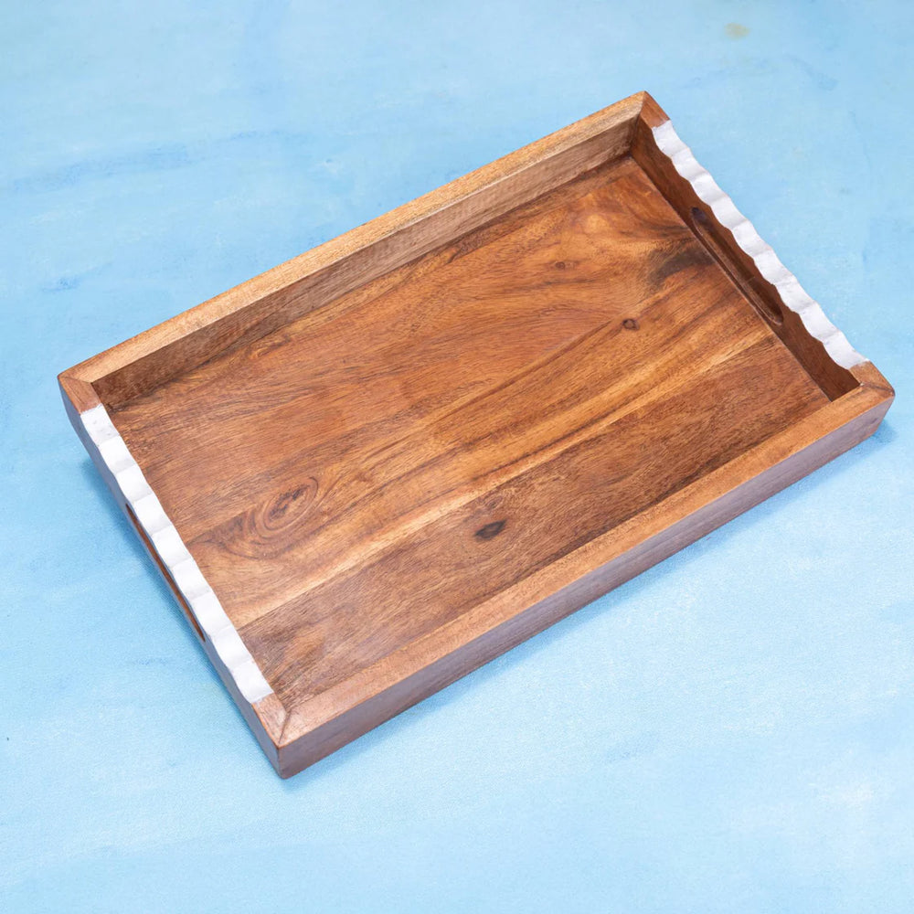 Ireka Homes Multi-Purpose Prashadh Serving Tray – Premium Acacia Wood Tray – Decorative Kitchen Tray for Serving Food, Drinks, Coffee, and Cheese (16x10 inches)