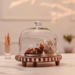 Ireka Homes Sugar Sphere Acacia Wood Cake Stand with Glass Dome – Handmade, Sustainable, Foodsafe – Perfect for Cakes, Fruits, and Snacks