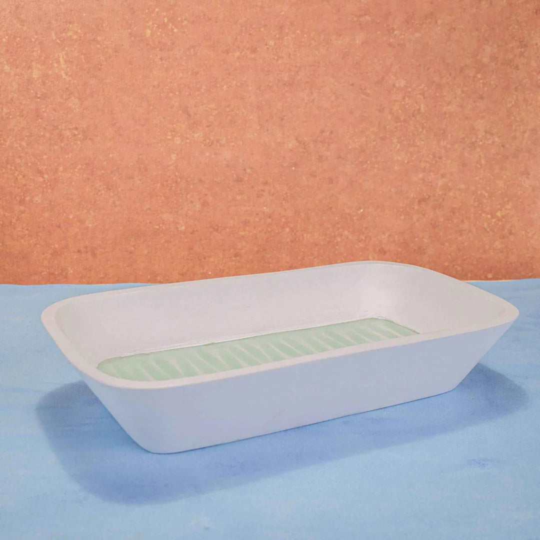 Ireka Homes Multi-Purpose Mint to Be Serving Platter - Premium Acacia Wood Platter With Enamel Coating - Decorative Kitchen Platter for Serving Food, Drinks, Coffee, and Cheese (15.8x8.5 inches)