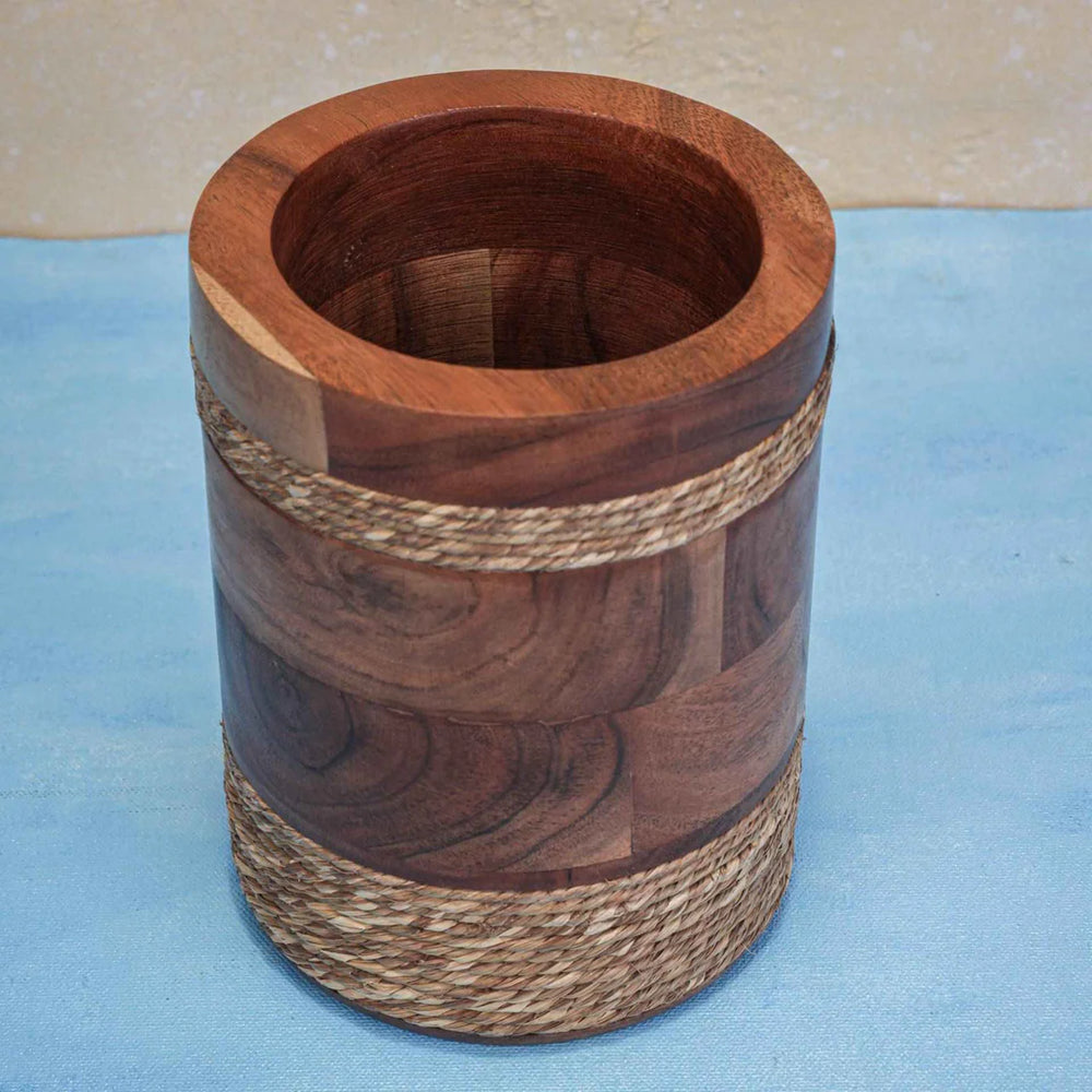 Ireka Homes Rustic Roll Utensils Holder - Handcrafted Acacia Wood Utensil Utensils Holder - Durable Utensil Organizer for Spatulas, Ladles & Cooking Tools