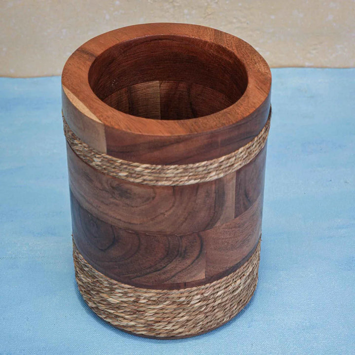 Ireka Homes Rustic Roll Utensils Holder - Handcrafted Acacia Wood Utensil Utensils Holder - Durable Utensil Organizer for Spatulas, Ladles & Cooking Tools