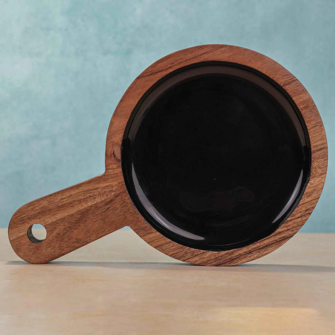 Ireka Homes Multi-Purpose Back in Black Serving Board - Premium Acacia Wood Board - Decorative Kitchen Board for Serving Food, Drinks, Coffee, and Cheese (10.5x7 inches)