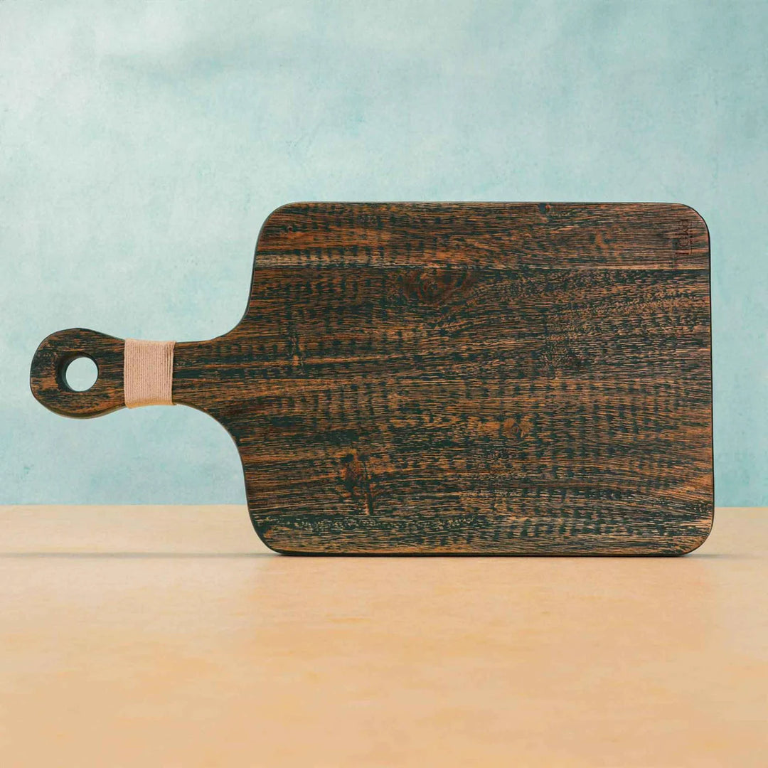 Ireka Homes Chefio Acacia Wood Chopping Board - Handmade, Sustainable, Cut-Resistant - Rattan Handle with Grey Finish - Perfect for Vegetables, Meat, Cheese & Serving