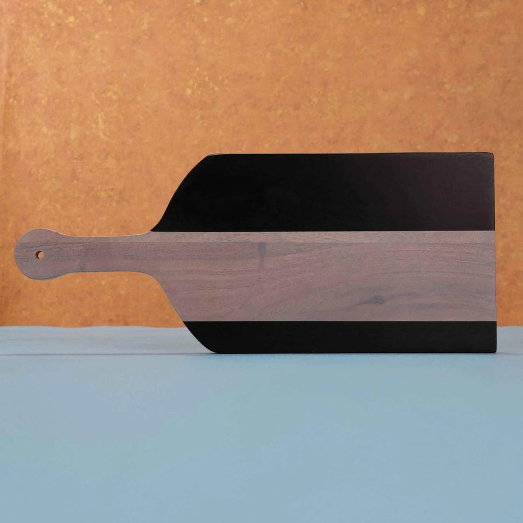 Ireka Homes Chow Acacia Wood Chopping Board - Handmade, Sustainable, Cut-Resistant - Black Deco Finish & White Wash in the Middle - Perfect for Vegetables, Meat, Cheese & Serving