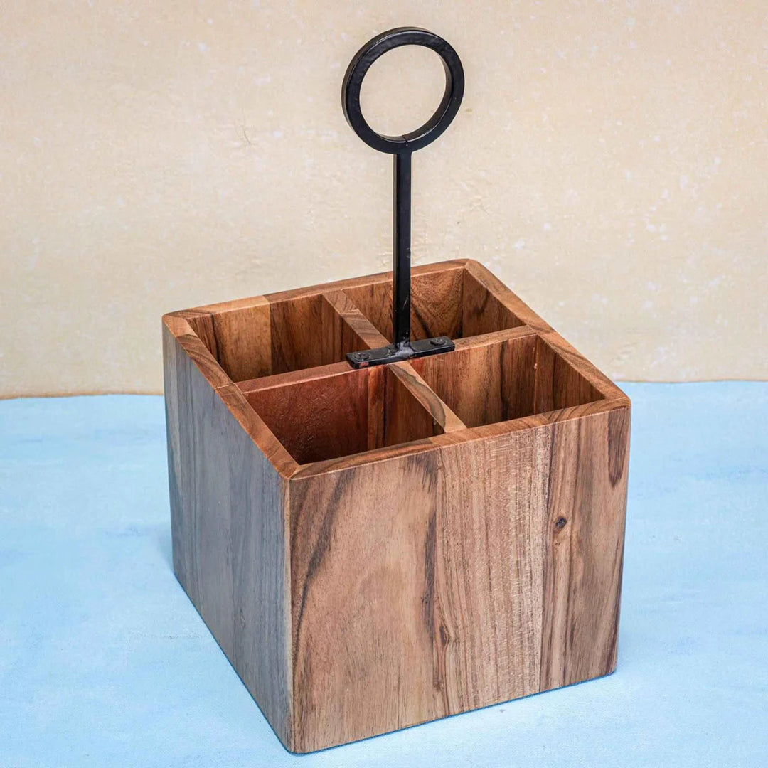 Ireka Homes Block Buddy Utensils Holder - Handcrafted Acacia Wood Utensil Utensils Holder - Durable Utensil Organizer for Spoons, Spatulas, Ladles & Cooking Tools