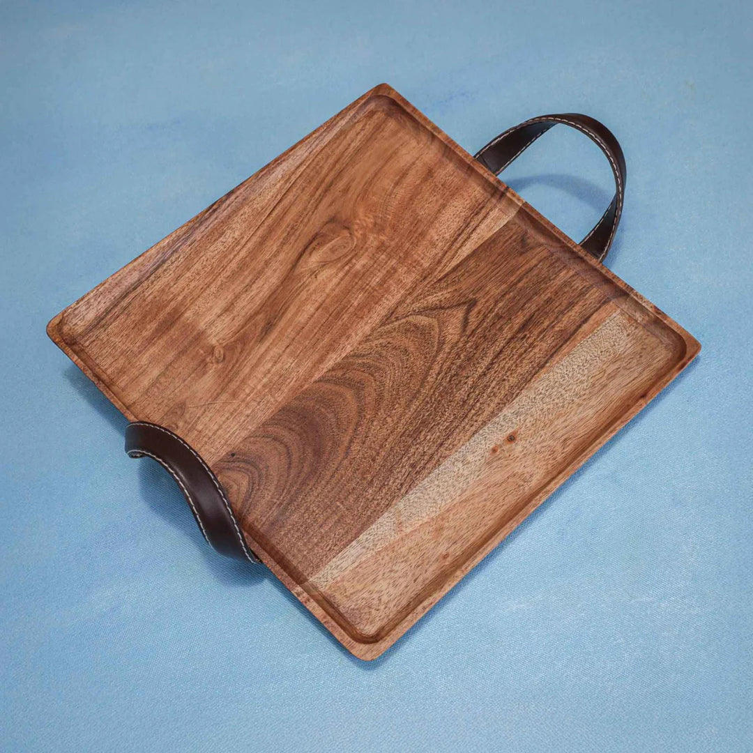 Ireka Homes Multi-Purpose Sampoorna Serving Tray – Premium Acacia Wood Tray – Decorative Kitchen Tray for Serving Food, Drinks, Coffee, and Cheese (14x9 inches)
