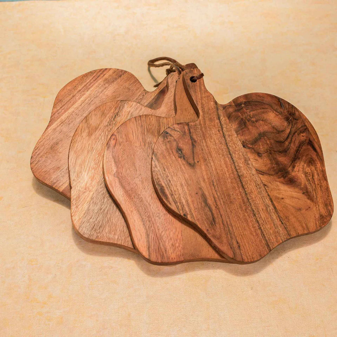 Ireka Homes Multi-Purpose Harvest Serving Boards - Premium Acacia Wood Boards - Decorative Kitchen Boards for Serving Snacks, Appetizers, and Cheese (Set of 4)