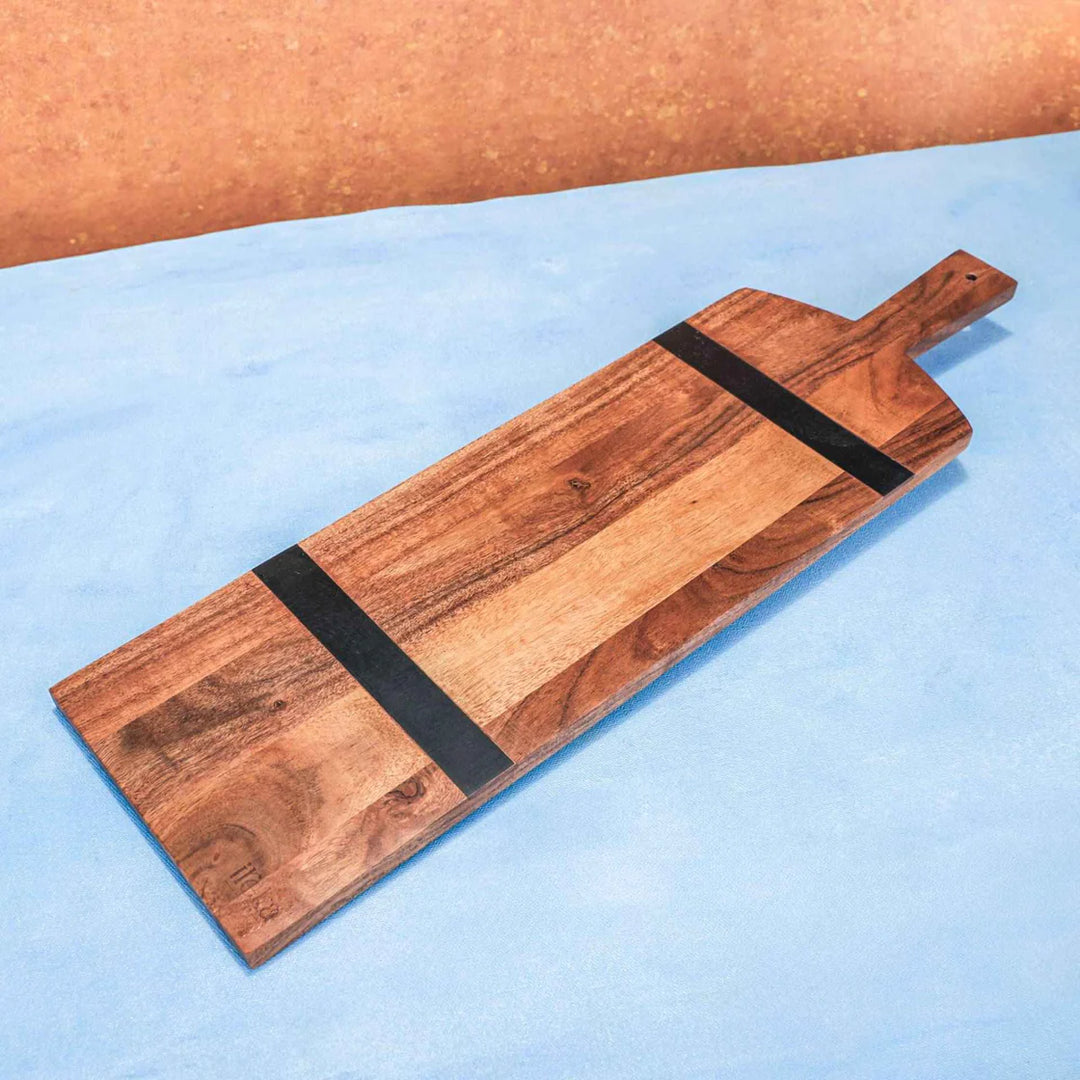 Ireka Homes SliceLite Acacia Wood Chopping Board - Handmade, Sustainable, Cut-Resistant - Black Deco Lines - Perfect for Vegetables, Meat, Cheese & Serving