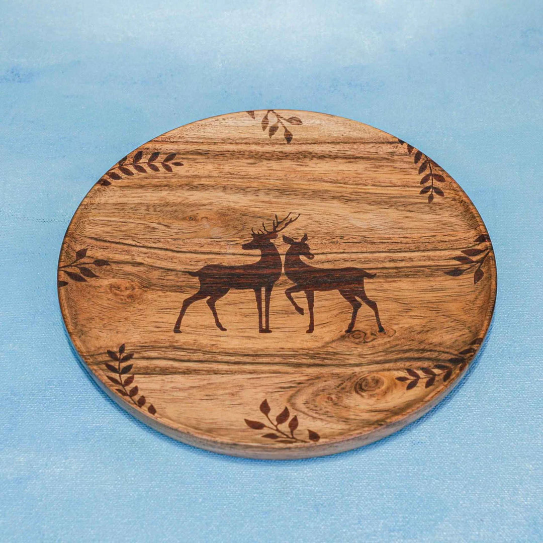 Ireka Homes Multi-Purpose Wild Grove Serving Plate - Premium Acacia Wood Plate - Decorative Kitchen Plate for Serving Food, Drinks, Coffee, and Cheese (8 inches)