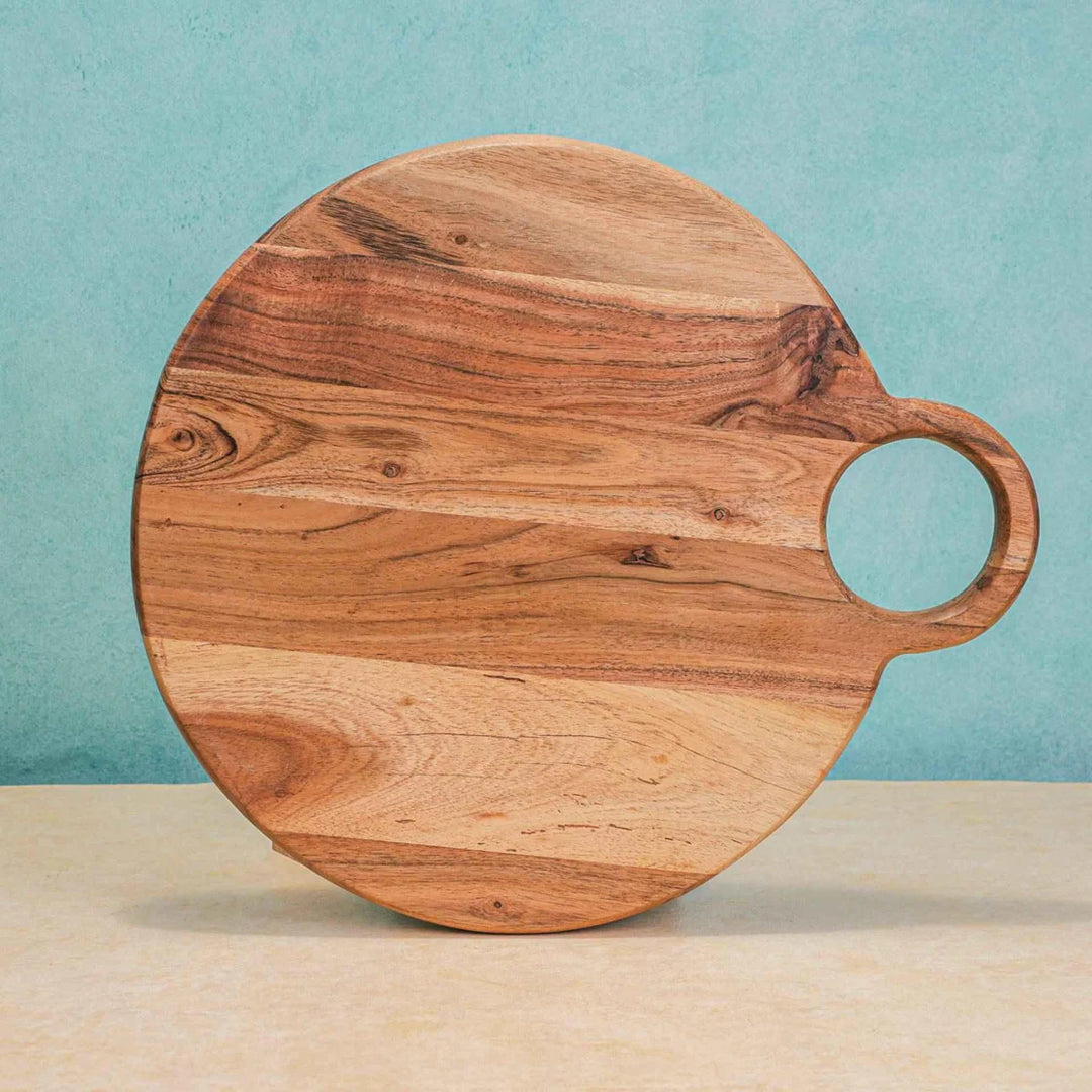 Ireka Homes Bistrock"Acacia Wood Chopping Board - Handmade, Sustainable, Cut-Resistant - Round Board - Perfect for Vegetables, Meat, Cheese & Serving