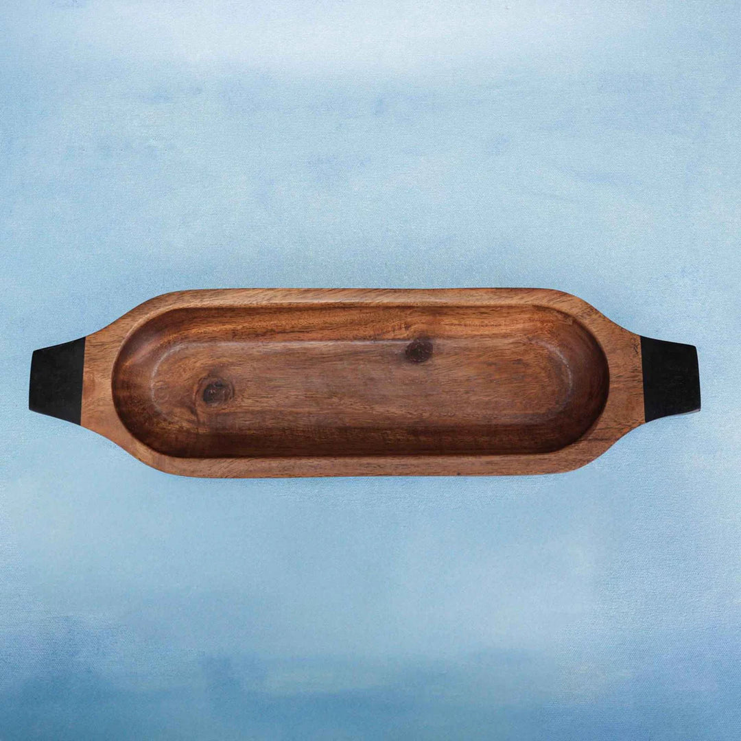 Ireka Homes Multi-Purpose Paddle Up Serving Tray – Premium Acacia Wood Tray – Decorative Kitchen Tray for Serving Food, Drinks, Coffee, and Cheese (16x4.5 inches)