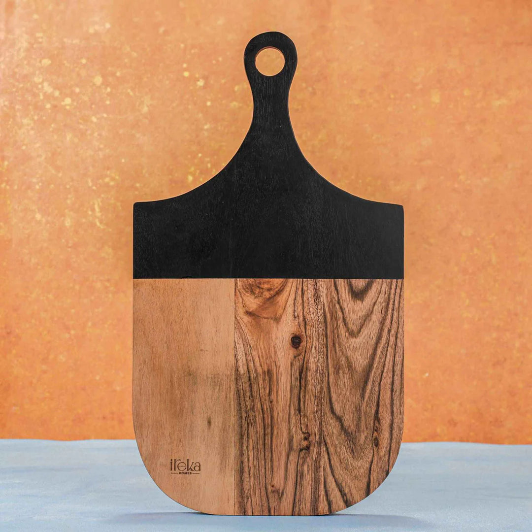 Ireka Homes SnipSnap Acacia Wood Chopping Board - Handmade, Sustainable, Cut-Resistant - Black Deco Finish Handle - Perfect for Vegetables, Meat, Cheese & Serving