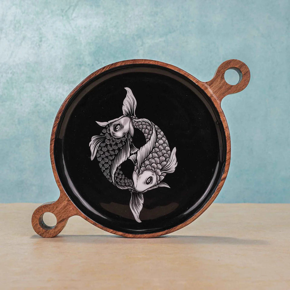 Ireka Homes Multi-Purpose Fintastic Serving Board - Premium Acacia Wood Board - Decorative Kitchen Board for Serving Food, Drinks, Coffee, and Cheese (12x8 inches)