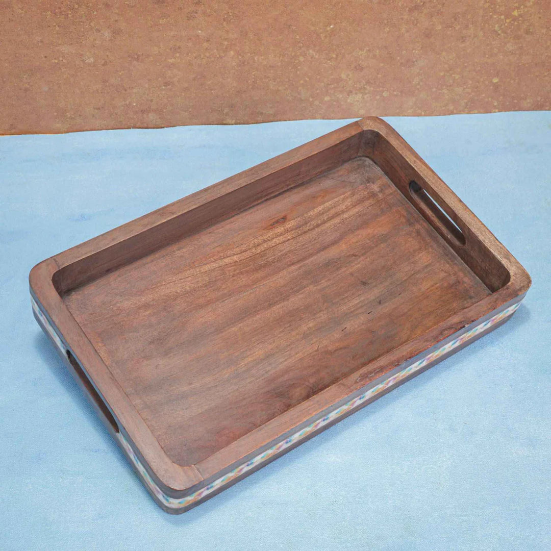 Ireka Homes Multi-Purpose Swagatam Serving Tray – Premium Acacia Wood Tray – Decorative Kitchen Tray for Serving Food, Drinks, Coffee, and Cheese (16x10 inches)